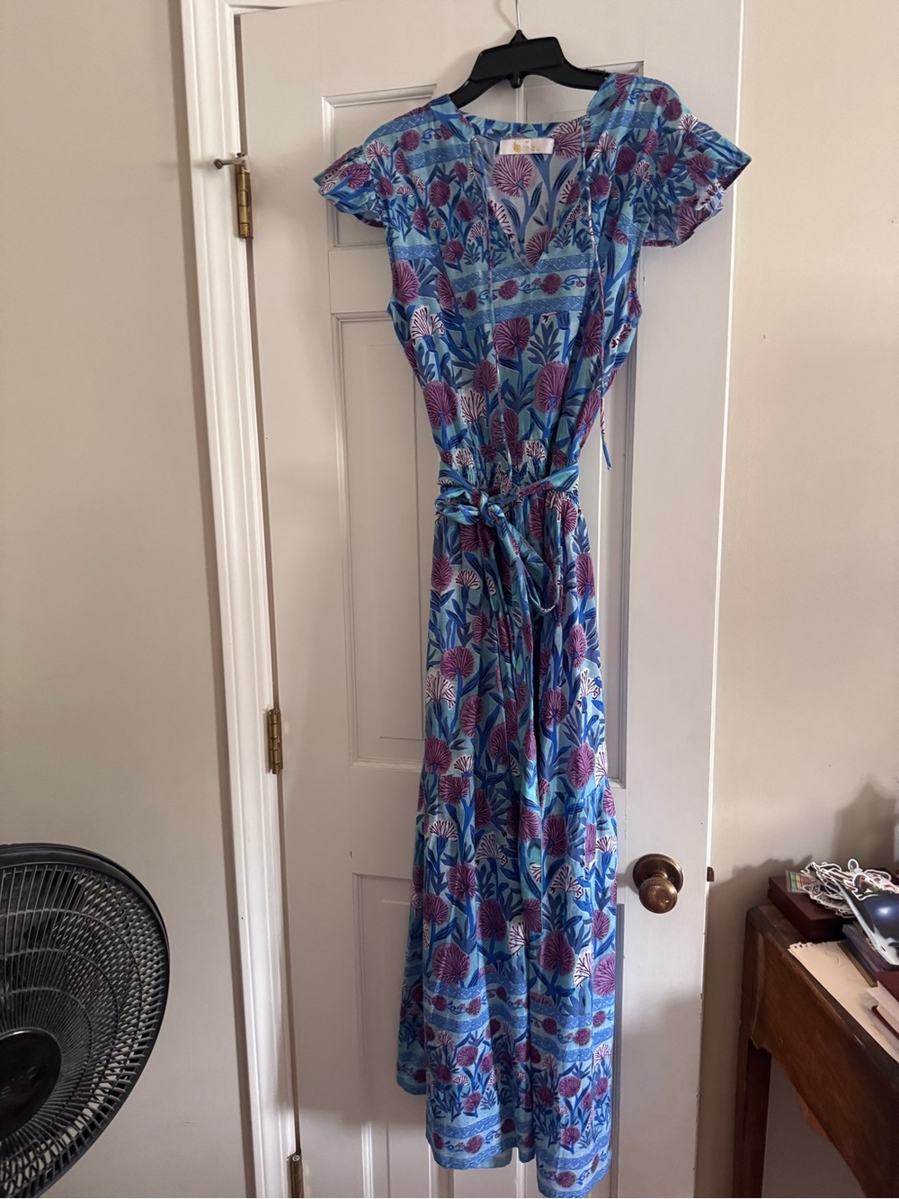 Blue Floral Tie-Front Maxi Dress